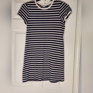 Billabong L Black White Striped ShrtSlve Logo Women’s Mini Dress